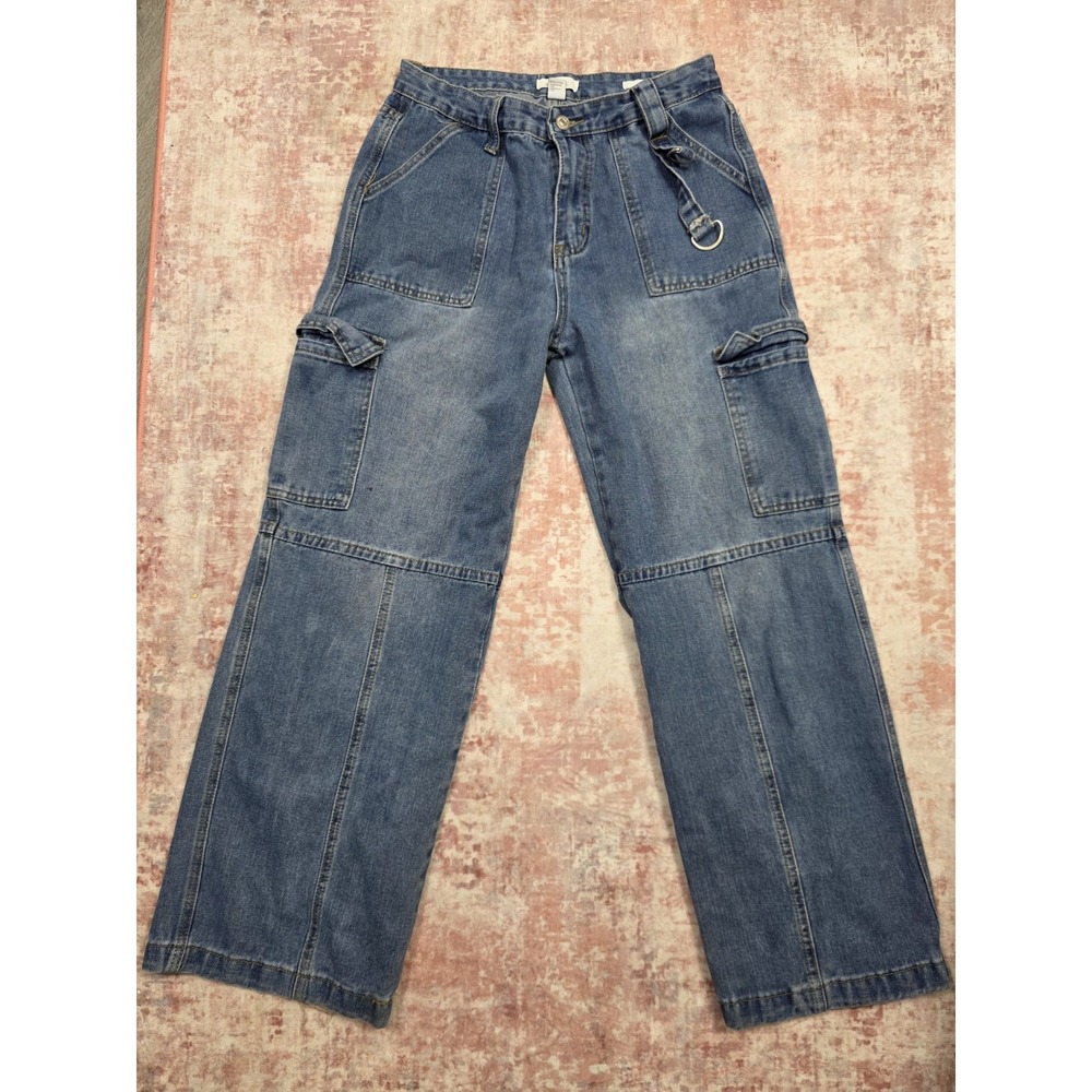 Forever 21 Premium Denim High Waisted Cargo Jeans Medium Wash Blue Size 28